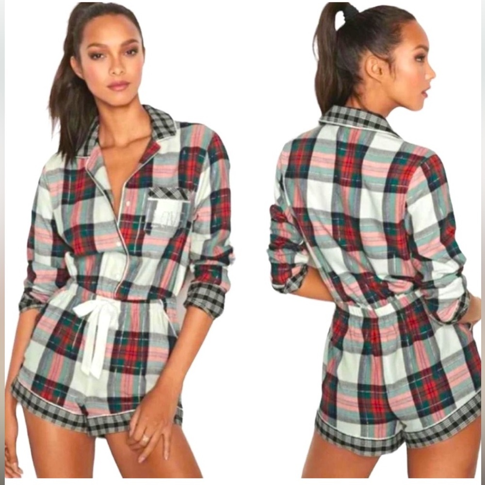 Victoria’s Secret Plaid Flannel Sleep Romper Size XS